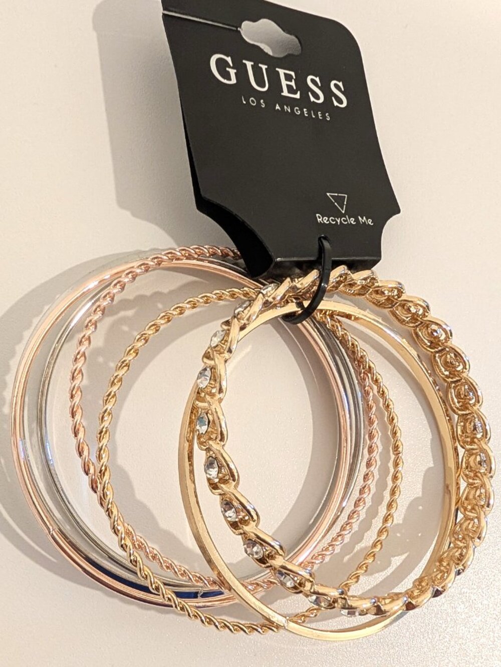 Guess Mixed Metal Bangle Set | Gold Rose Gold Silver Rhinestone 5 Set NWT